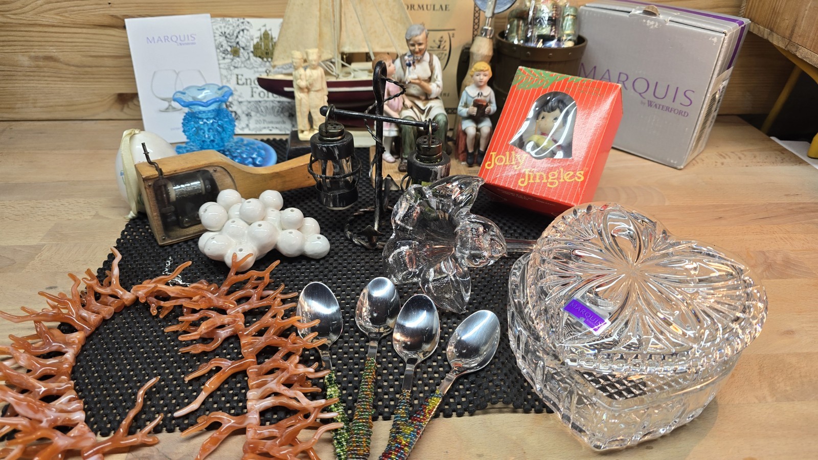 Vintage Estate Treasure Lot Waterford Fenton Crystal Figurines Junk Drawer