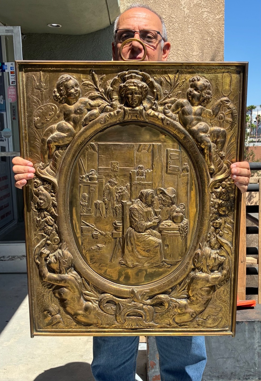 Large Antique BELGIAN COPPER WALL HANGING ~ Incised “Made In Belgium” (Antwerp)