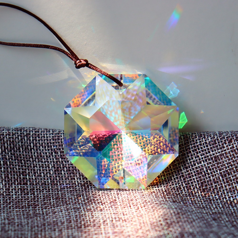 Large 60mm Octagon Faceted Crystal Prism Suncatcher Window Hanger Rainbow Maker