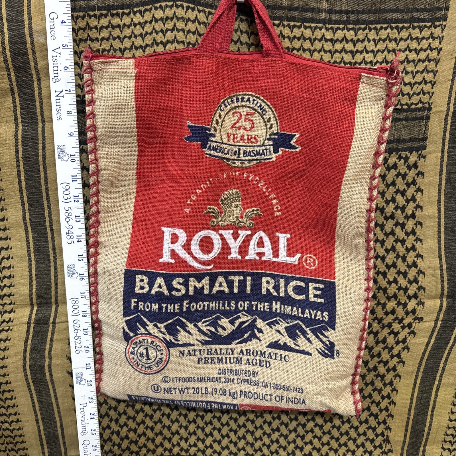 Royal Basmati Rice Bag 20LbsBurlap Bag Zip Closed BAG ONLY 