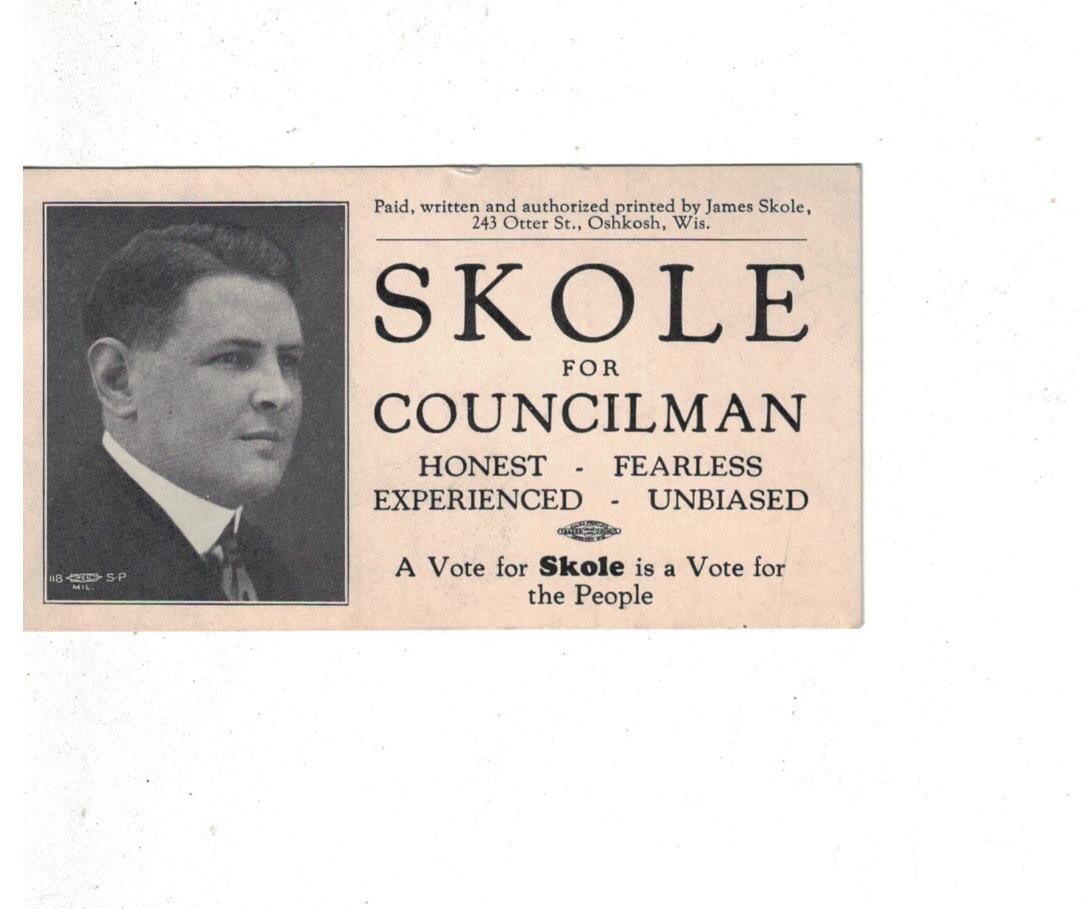 Vintage 1910s-20s Oshkosh WI Political Card #4