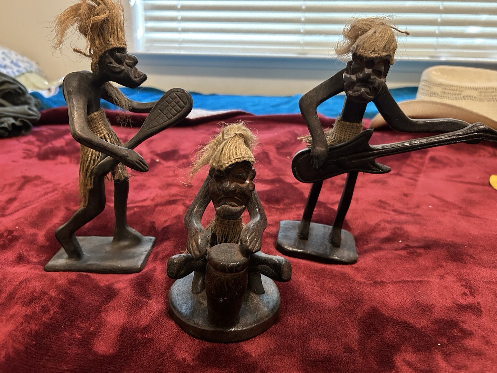 African Hand Carved  3 Piece Folk Art Band. Sitting One 6 In Other 2, 9 In.