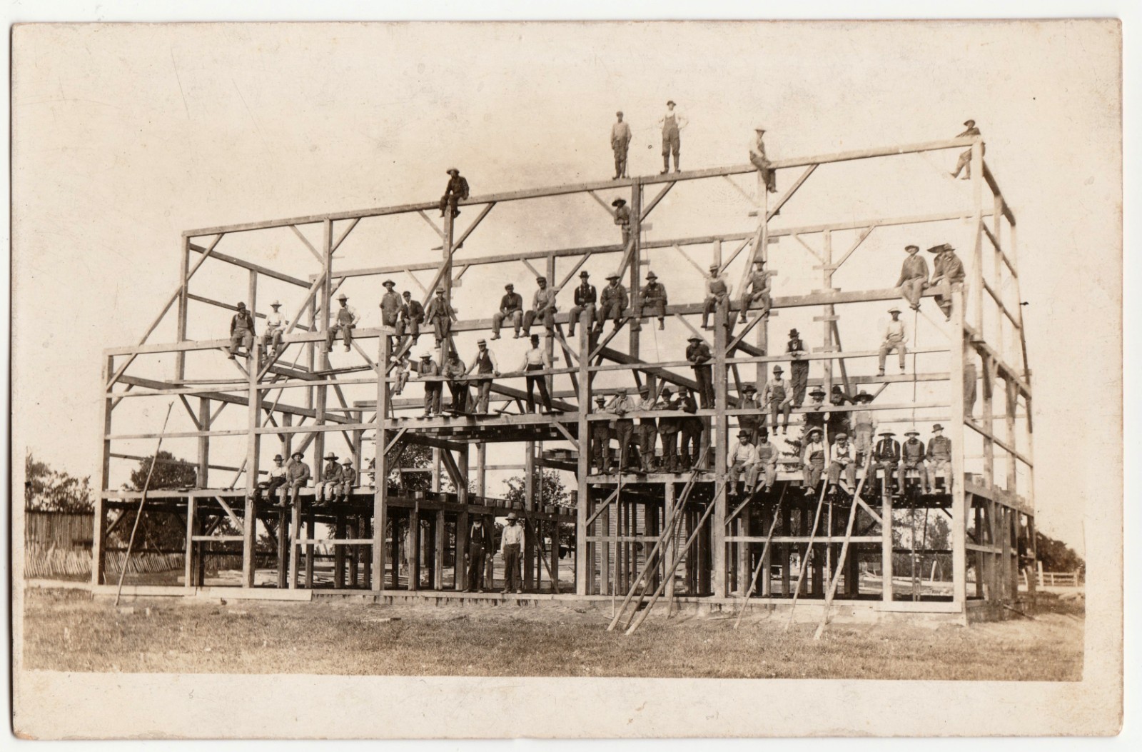 c1910s Construction Crew Timber Frame Building RPPC 40+ Workers Occupational