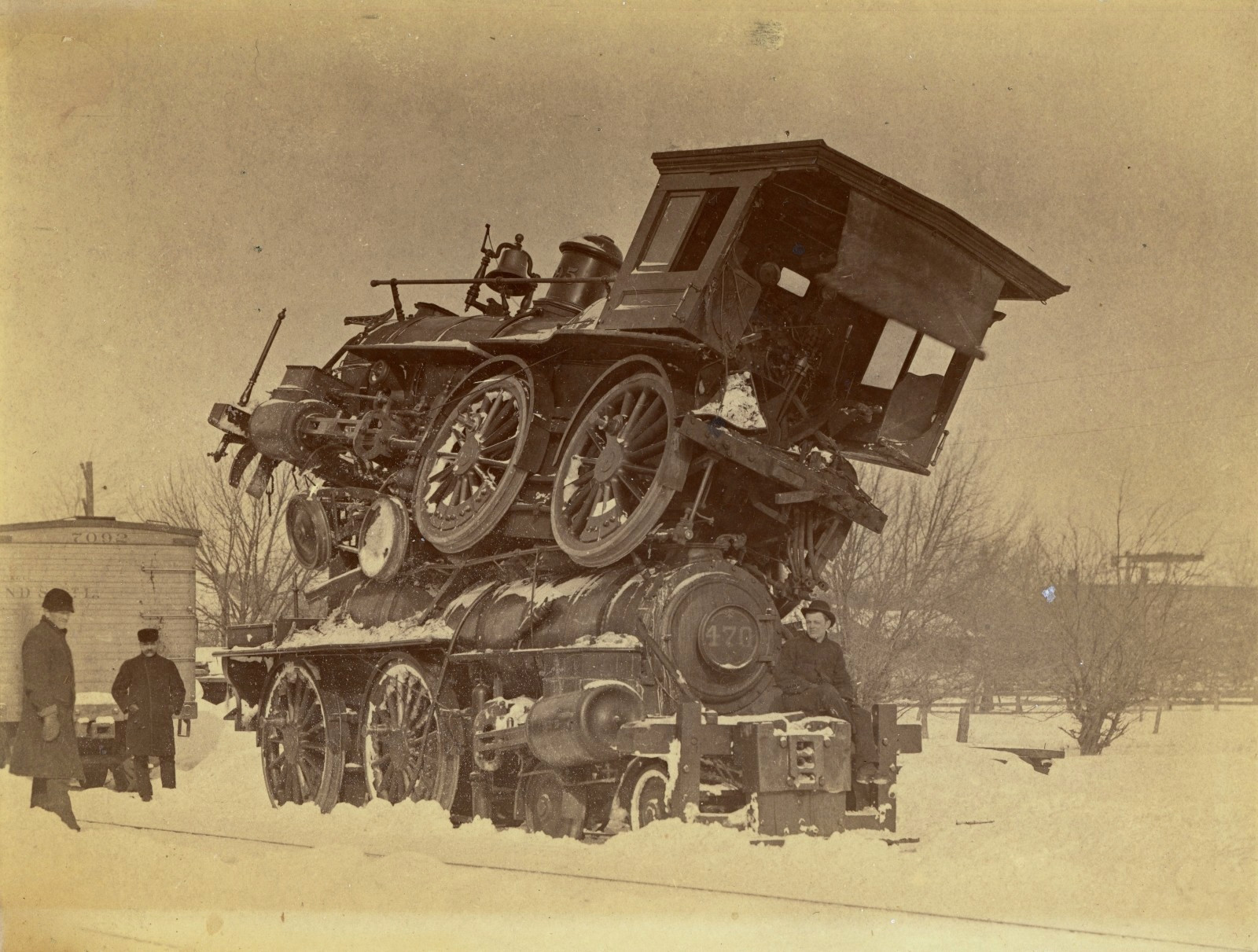 1885 Piggyback Train Wreck Albumen Photo New York Central Railroad Batavia