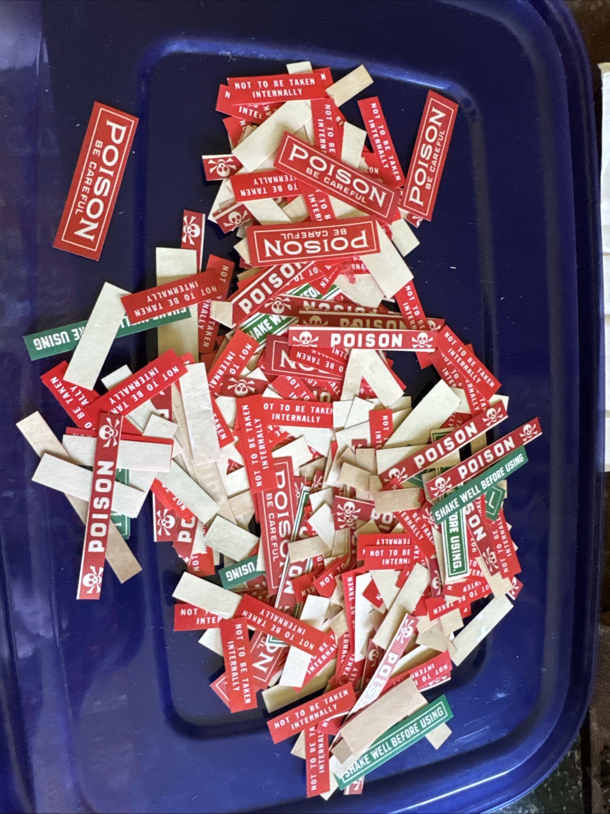 Huge Lot Of Hundreds Of 1930’s Pharmacy Labels Poison, Shake Well Etc.