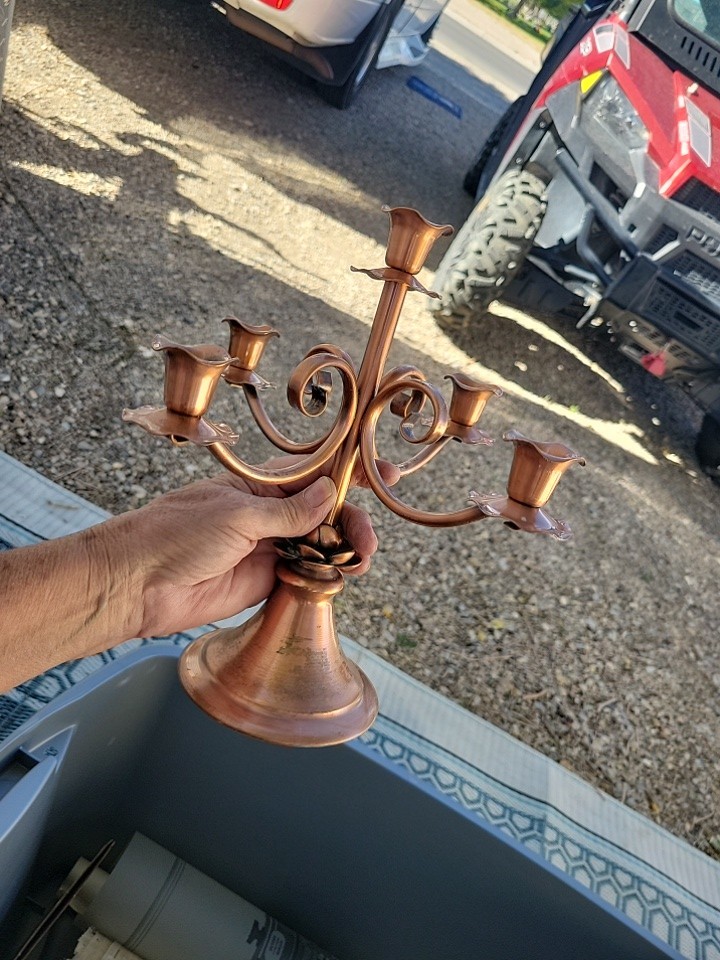 Vintage Gregorian Copper 5 Arm Candelabra Rose Base MCM Candle Holder 12 inch Vintage Gregorian Copper 5 Arm Candelabra Rose Base MCM Candle Holder 12 inch