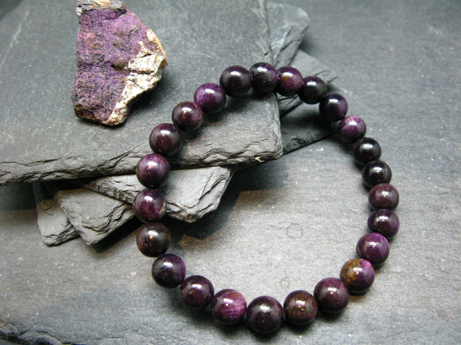 Purpurite Genuine Bracelet ~ 7 Inches ~ 8mm Round Beads Purpurite Genuine Bracelet ~ 7 Inches ~ 8mm Round Beads
