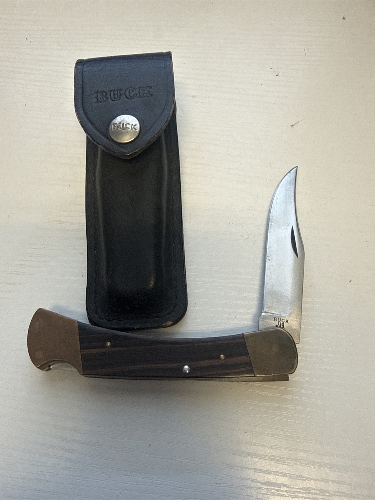 Vintage Buck 110 Folding Hunter No Dot 1972-74 USA Early 3-Line w/ Sheath