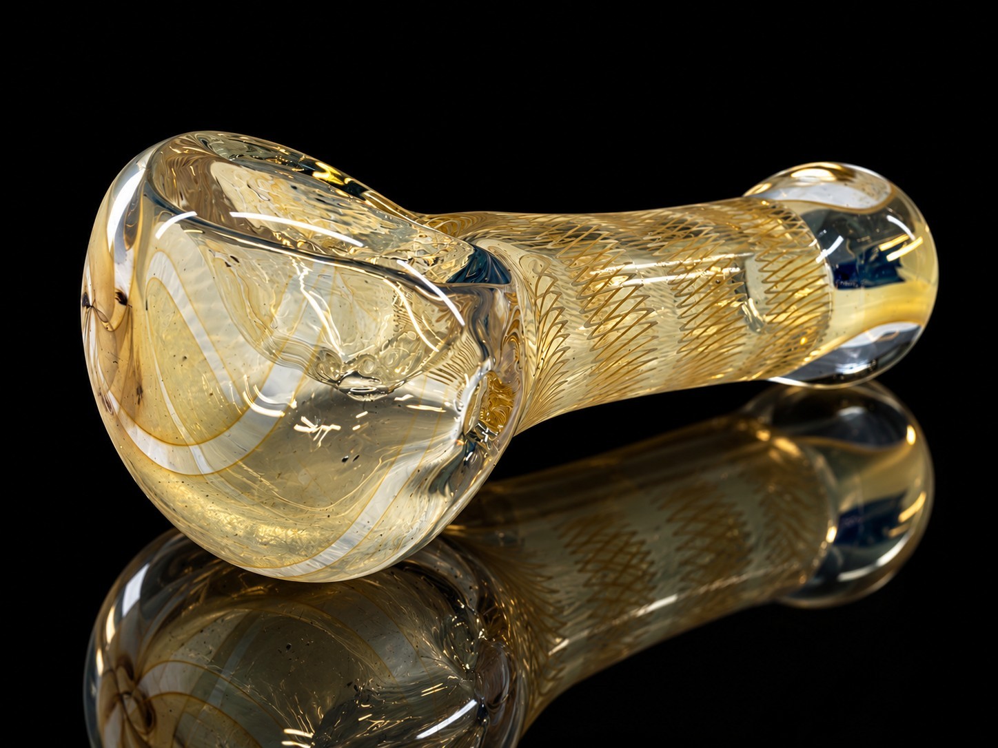 Fumed Thick Glass Tobacco Hand Pipe Amber Gold Lattice Art Mini Pipe
