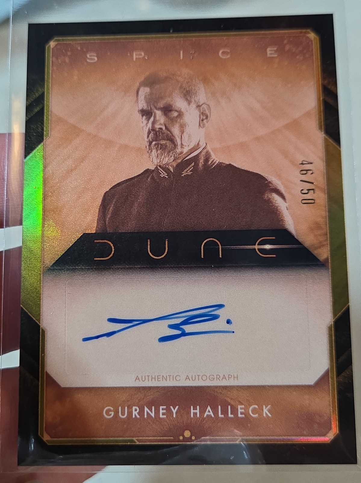 2025 Topps Chrome Dune GURNEY HALLECK #SA-GH Josh Brolin SPICE Auto GOLD # 46/50 2025 Topps Chrome Dune GURNEY HALLECK #SA-GH Josh Brolin SPICE Auto GOLD # 46/50