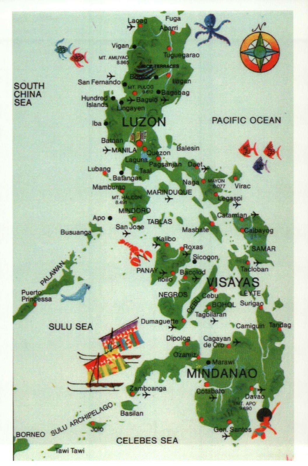 Map of the Philippines, Quezon, Manila, South China Sea, Pacific etc. - Postcard Map of the Philippines, Quezon, Manila, South China Sea, Pacific etc. - Postcard