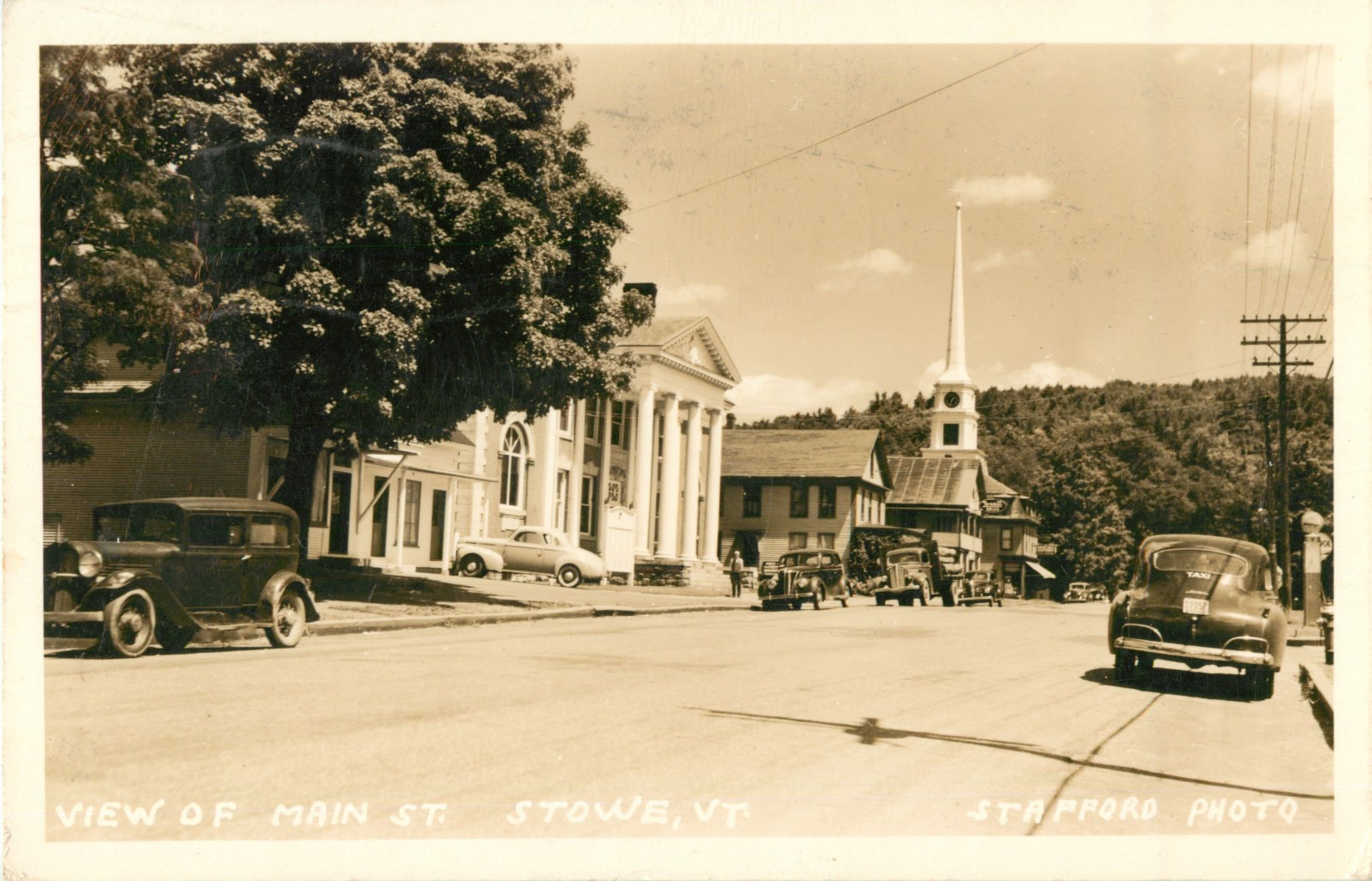 A Quiet Day On Main Street, Stowe VT RPPC 1945