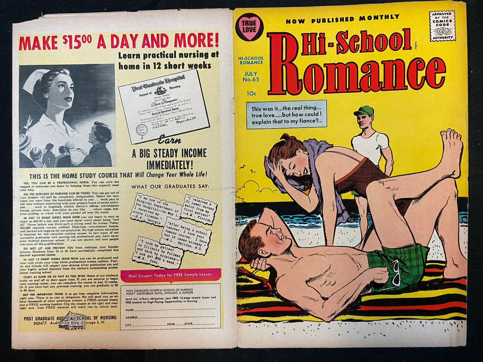 HI SCHOOL ROMANCE NO. 65 1957 COVER ONLY VG-