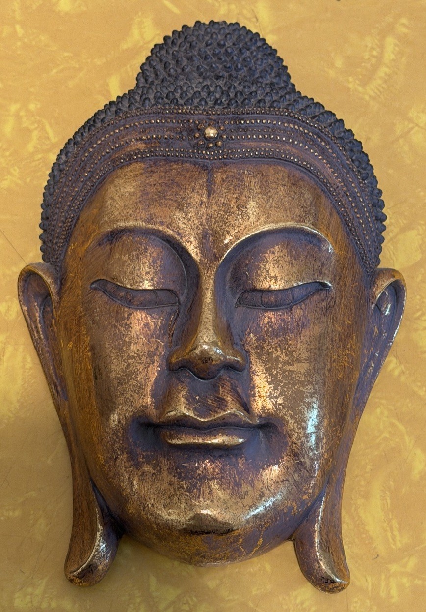 Vintage(?) Asian Buddha Face Wall Mask Asian Sculpture Gold Decoration
