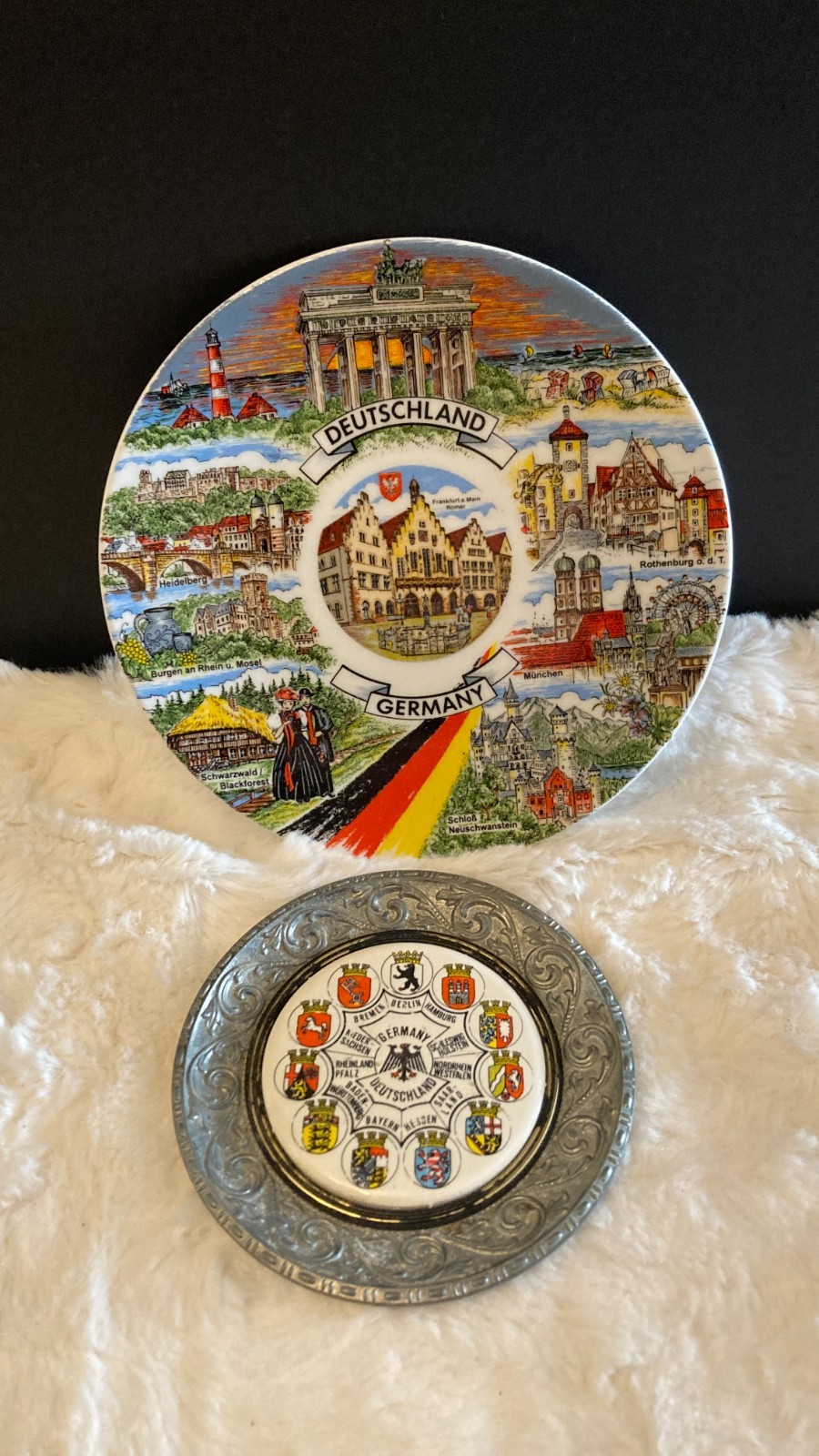 Vintage Kleiber Bavaria Germany Porcelain Souvenir Plate & Pewter Coaster Vintage Kleiber Bavaria Germany Porcelain Souvenir Plate & Pewter Coaster
