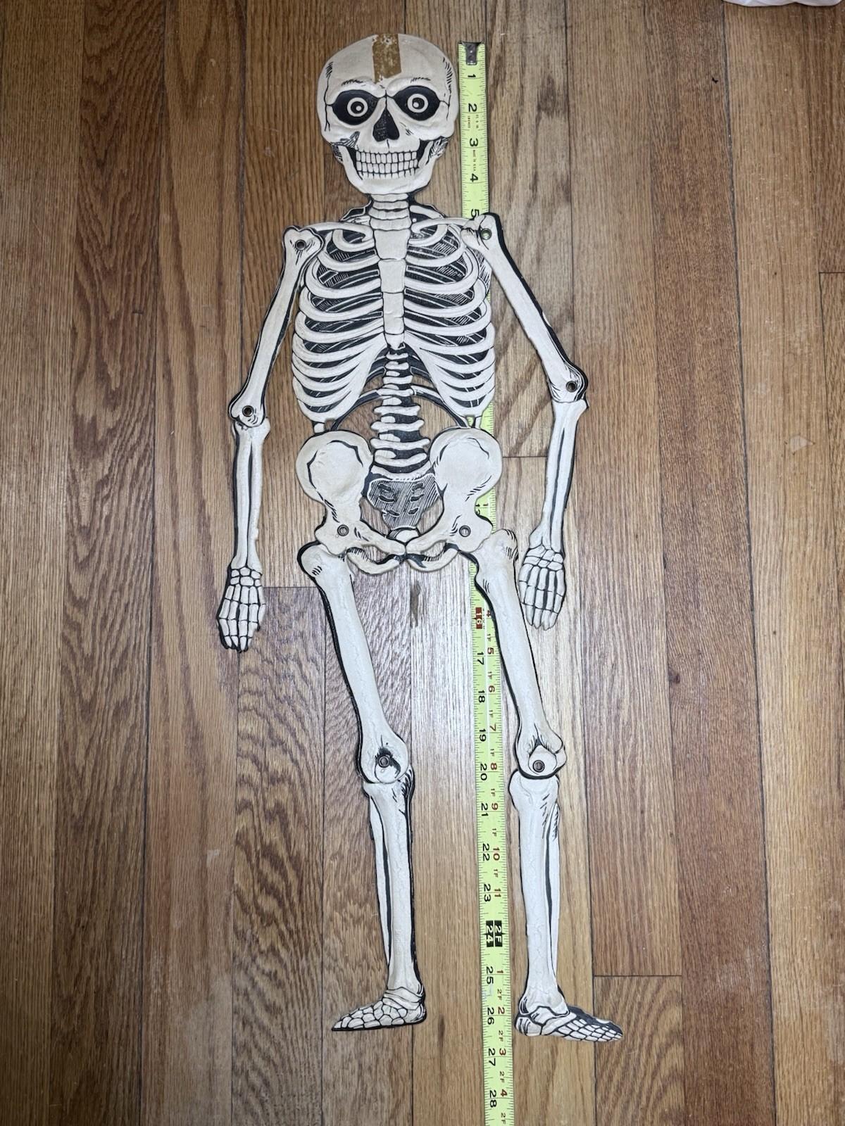 Vtg 1920s 1930s German Halloween Jointed Skeleton Die Cut Embossed Pulp 27