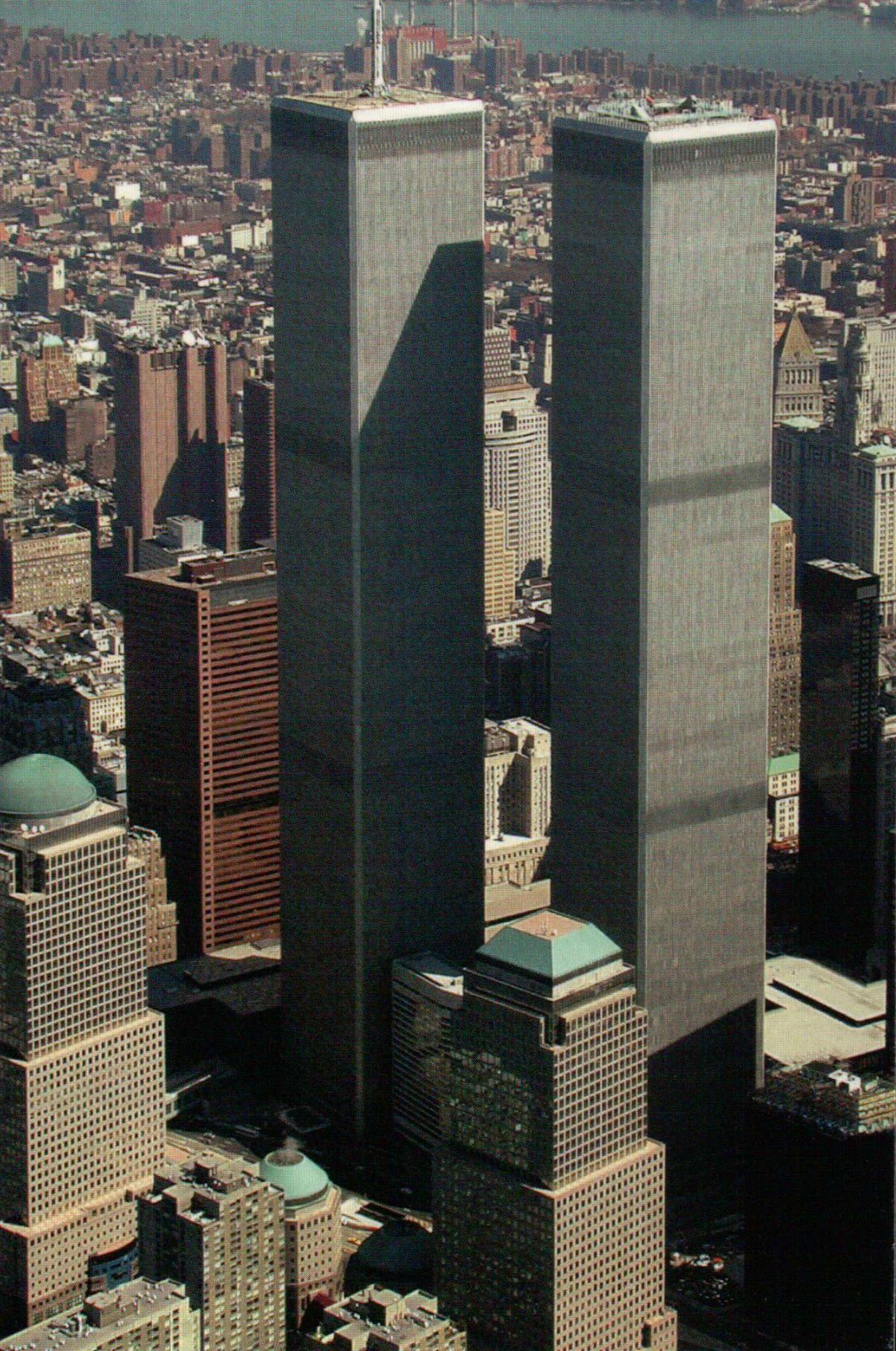 World Trade Center Aerial, Twin Towers, New York City, NY, Manhattan -- Postcard