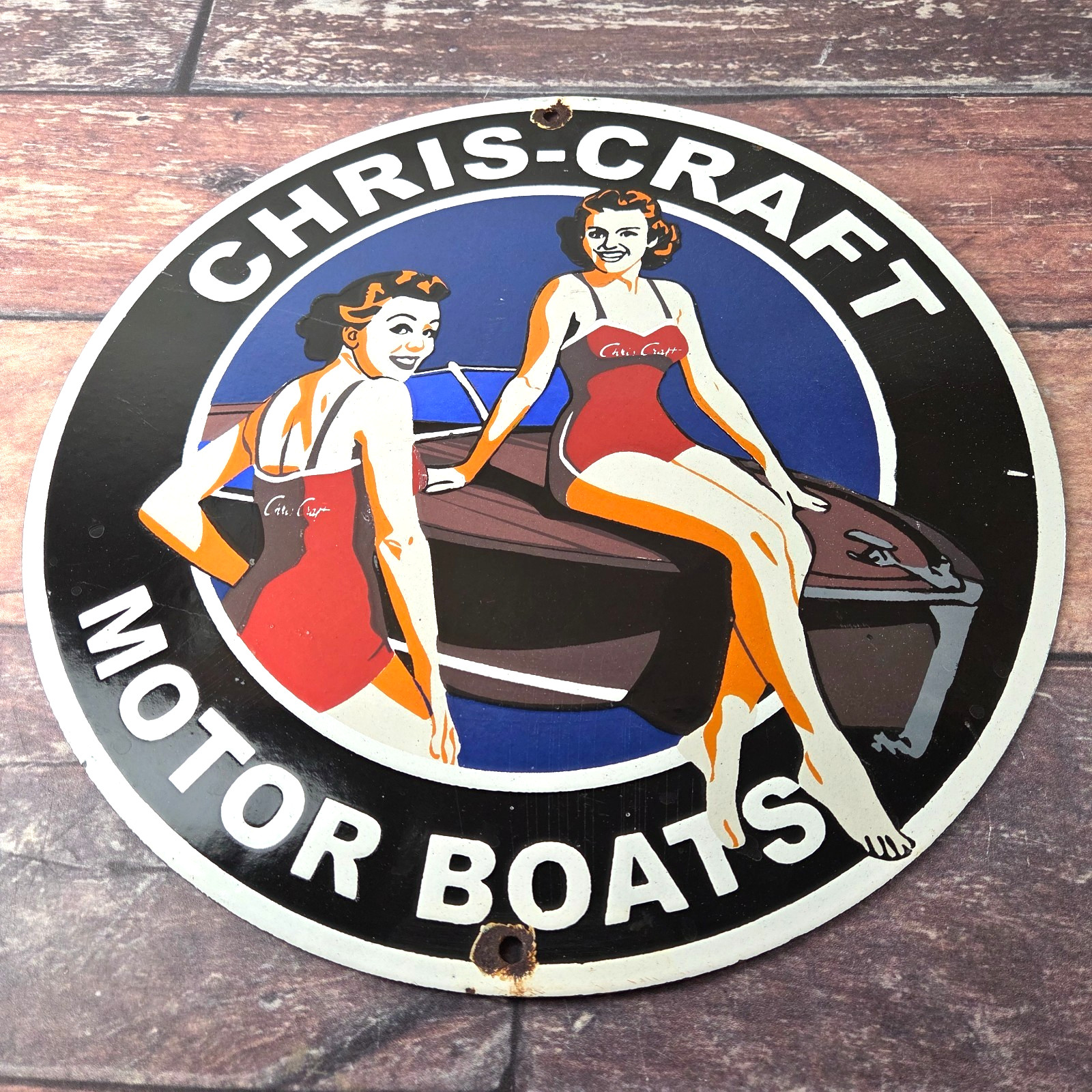 Vintage Chris Craft Sign - Motor Boats Porcelain Gas Pump Plate Sign Vintage Chris Craft Sign - Motor Boats Porcelain Gas Pump Plate Sign