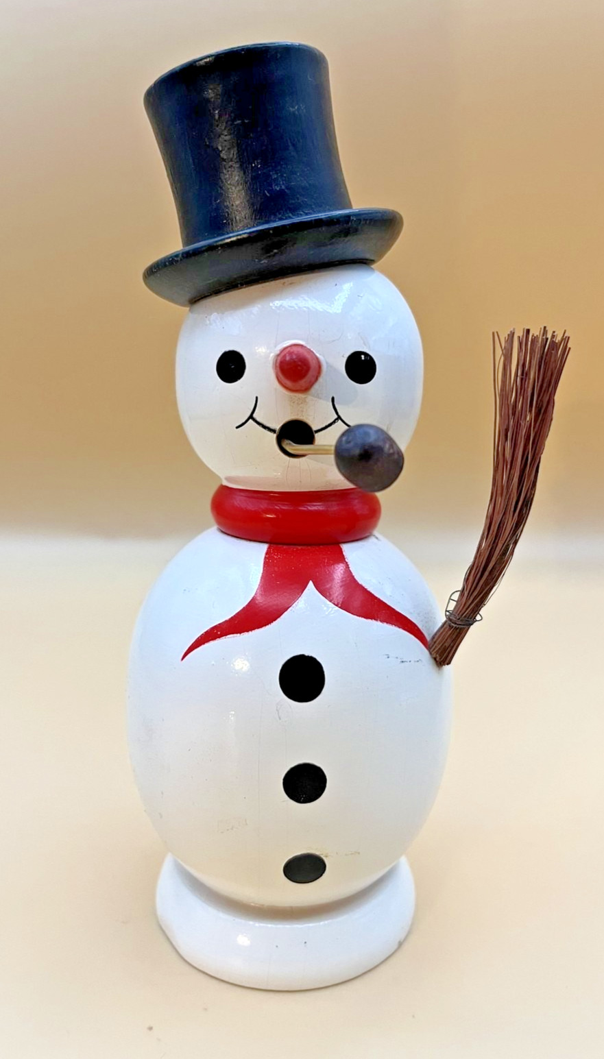 Vintage West Germany Wooden Snowman Incense Smoker Volkskunst Erzgebirge 7.5 in