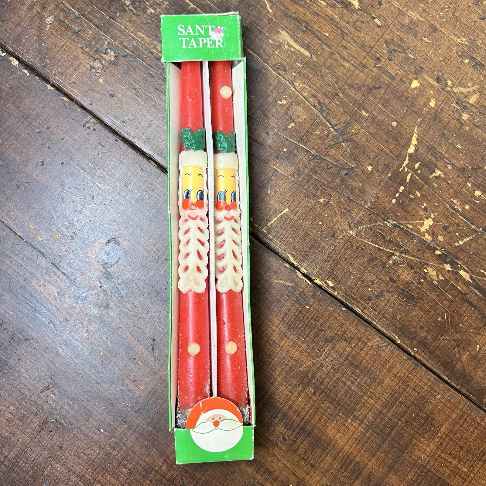 VTG 1960's Unused 12” Santa Taper Candles with Box-Set of 2