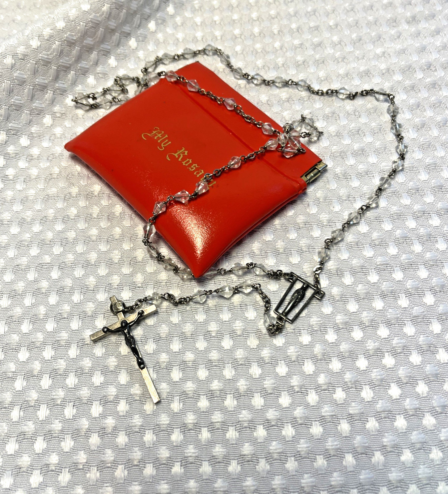 Vintage Clear Faceted Bead Rosary with Red Case Vintage Clear Faceted Bead Rosary with Red Case