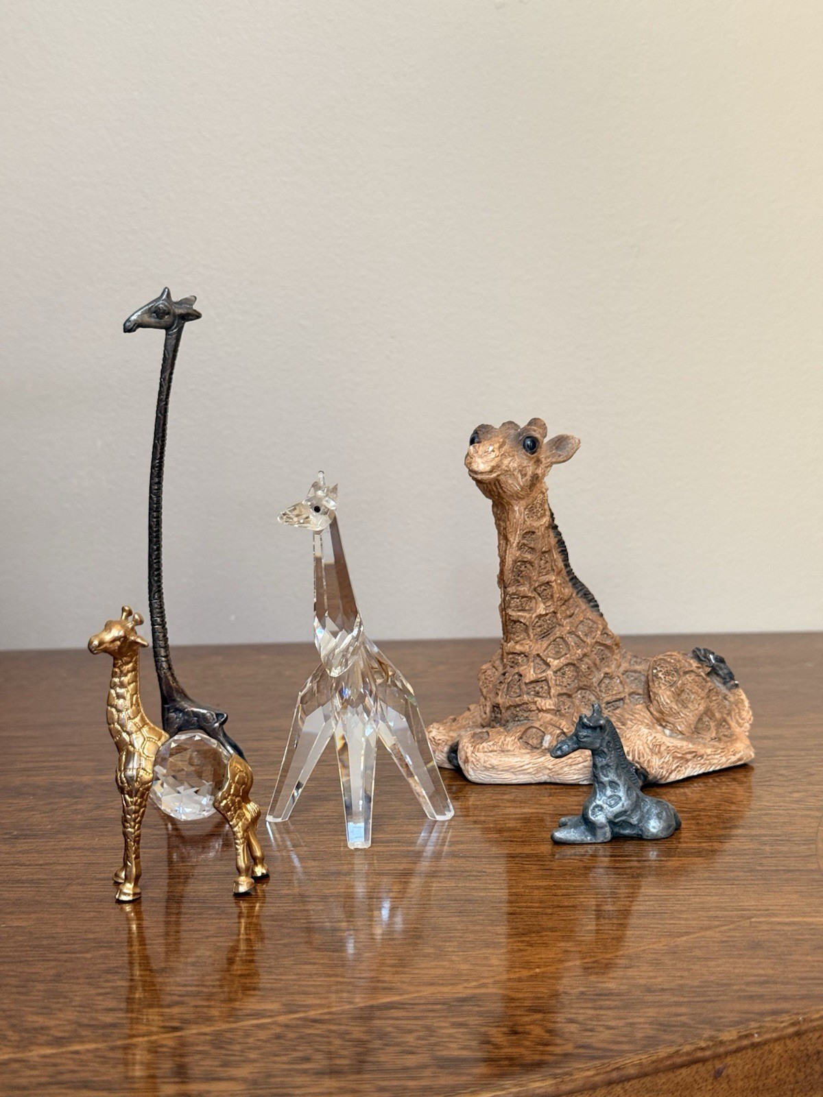 Vintage Miniature Giraffe Figurine Lot Crystal Brass Pewter Safari 5 Pc Set