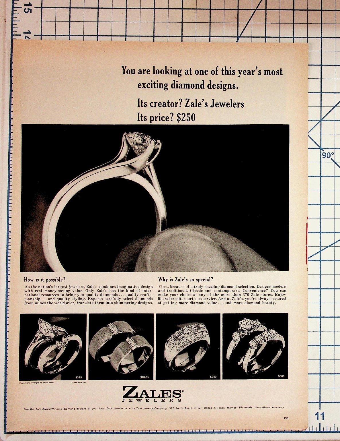Vintage Zales Jewelers Diamond Ring Ad Magazine Print Dallas Texas Vintage Zales Jewelers Diamond Ring Ad Magazine Print Dallas Texas