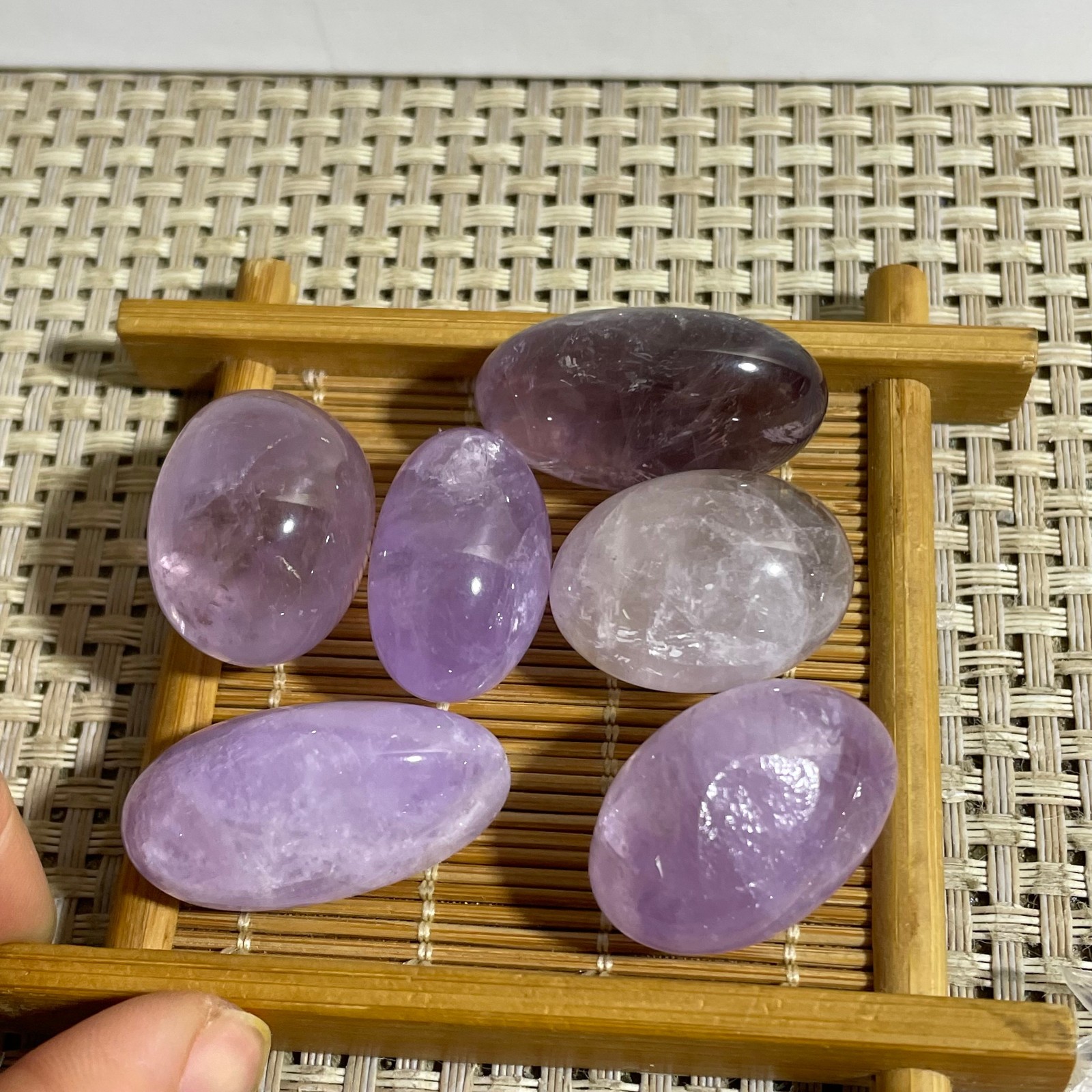 6pcs 72g NATURAL AMETHYST CABOCHON LONG OVAL SHAPE LOOSE GEMSTONE