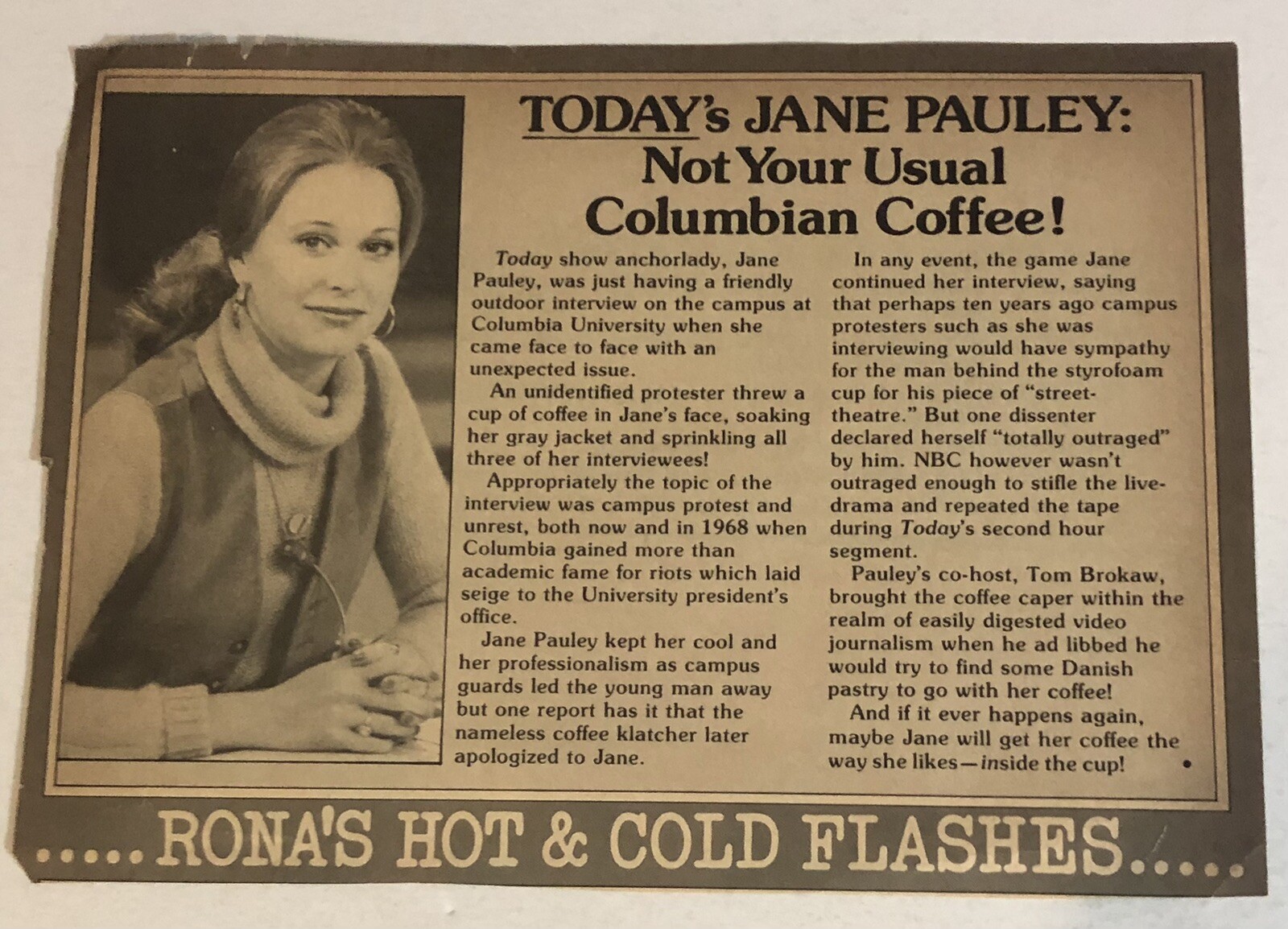 1970s Vintage Jane Pauley Print Article Not Your Usual Colombian Coffee Ar1