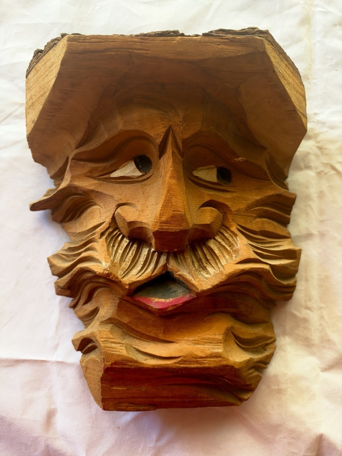 Vintage Hand Carved Wood Spirit Face Wall Hanging Folk Art Mountain Man Mask