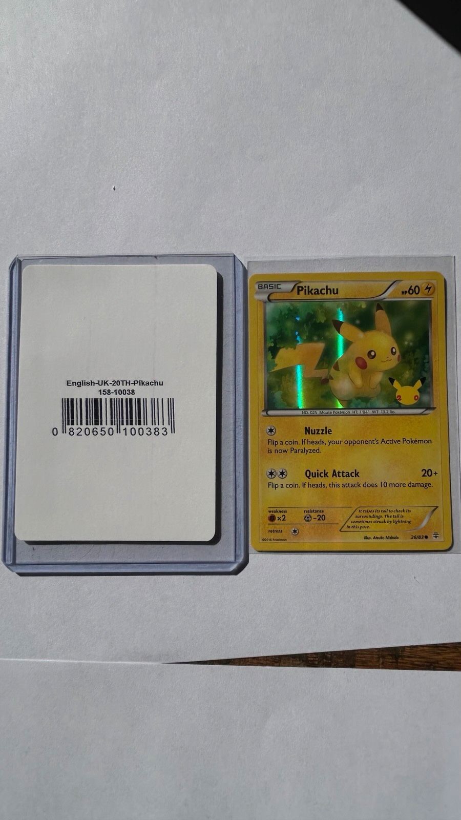 Pokemon Pikachu 26/83 20th Anniversary Holo Promo 2016 UK + EAN