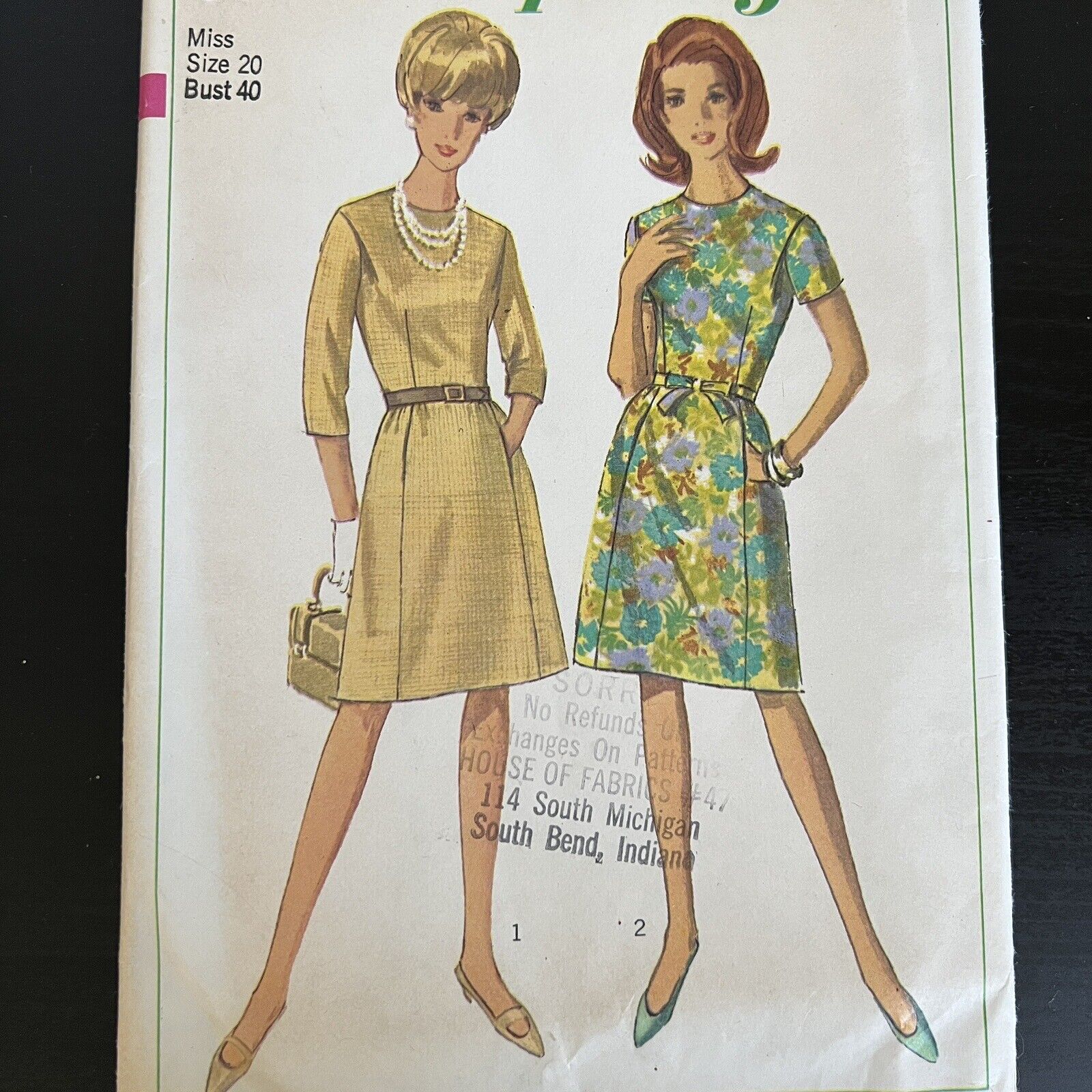 Vintage 1960s Simplicity 6892 Mod MCM Soft Pleated Dress Sewing Pattern 20 CUT