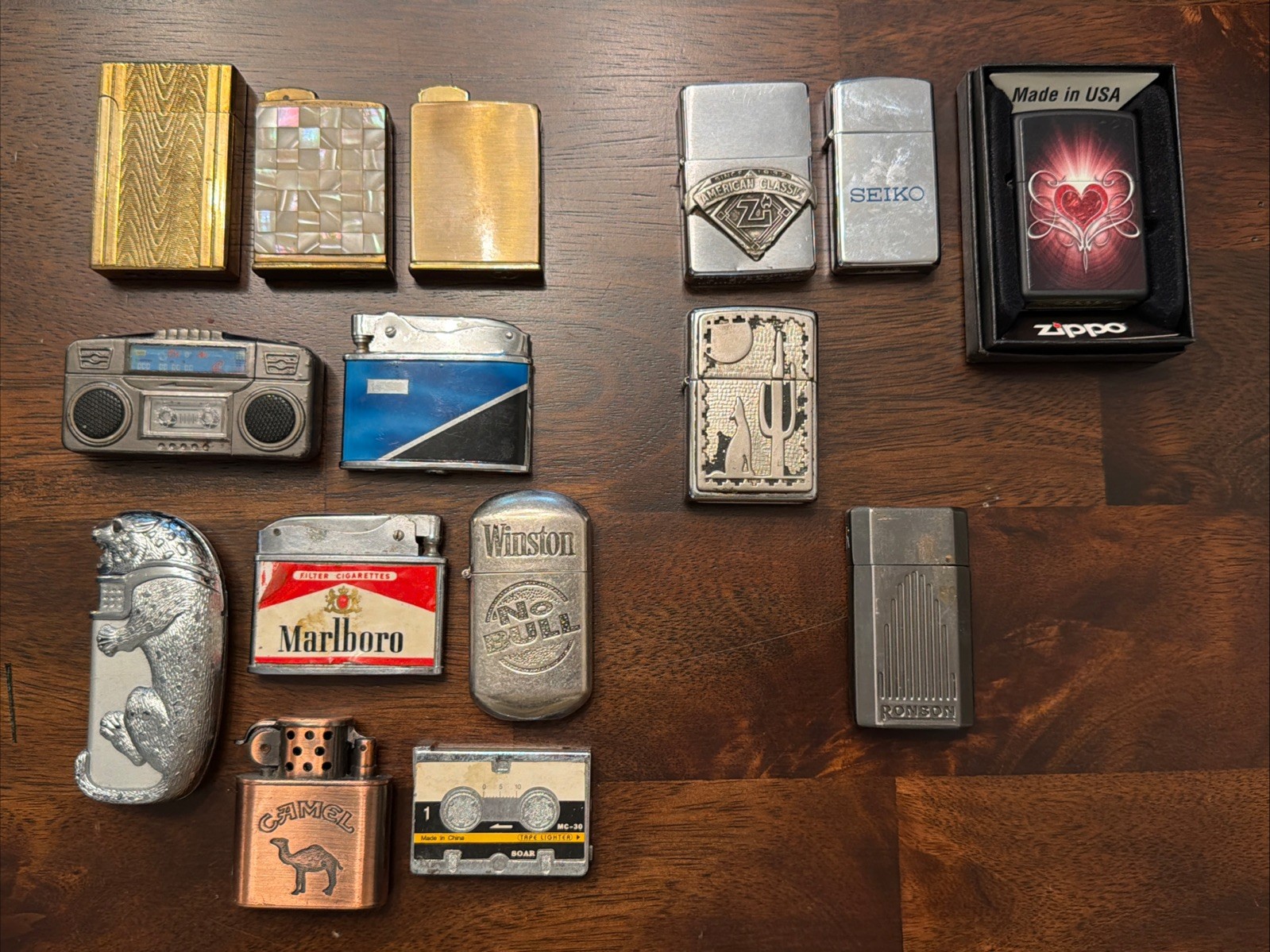 Lot Of 15 Vintage Pocket Lighters - Zippo / Ronson / Unbranded