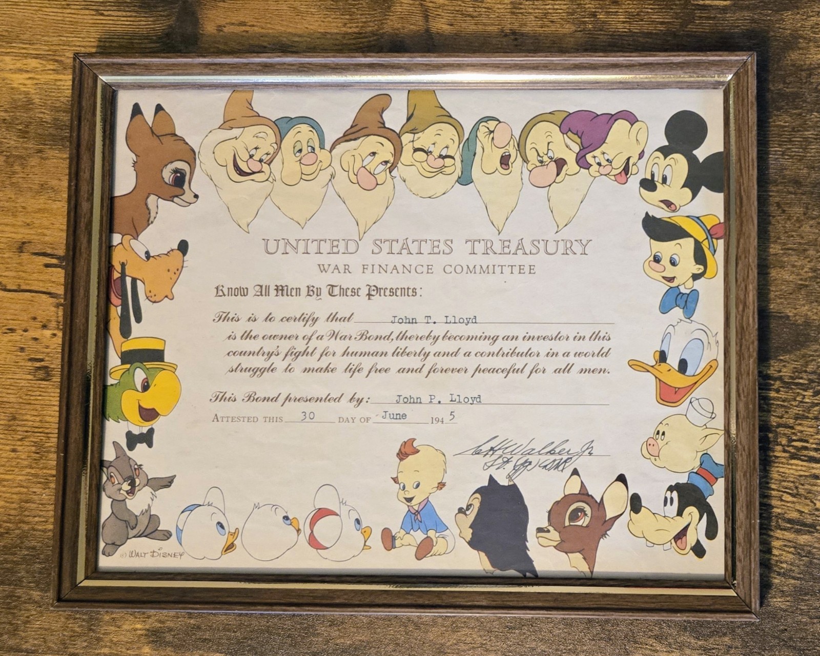 ORIGINAL 1945 WALT DISNEY WWII WAR BOND U.S. TREASURY CERTIFICATE MICKEY 