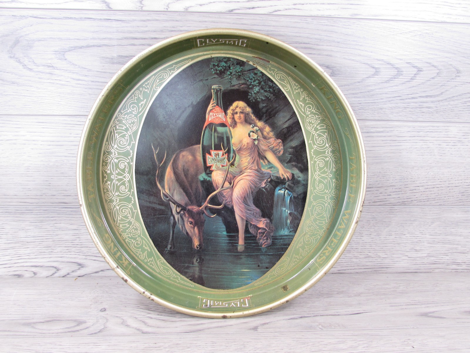 Vintage Metal Serving Advertising Tray Clysmic King Of Table Waters 14