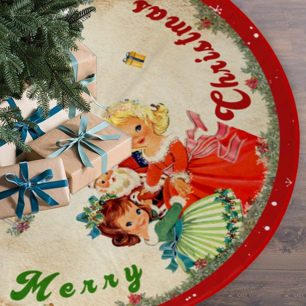 Vintage Christmas Tree Skirt Christmas Decorations - Red Vintage Style Xmas Tree Vintage Christmas Tree Skirt Christmas Decorations - Red Vintage Style Xmas Tree