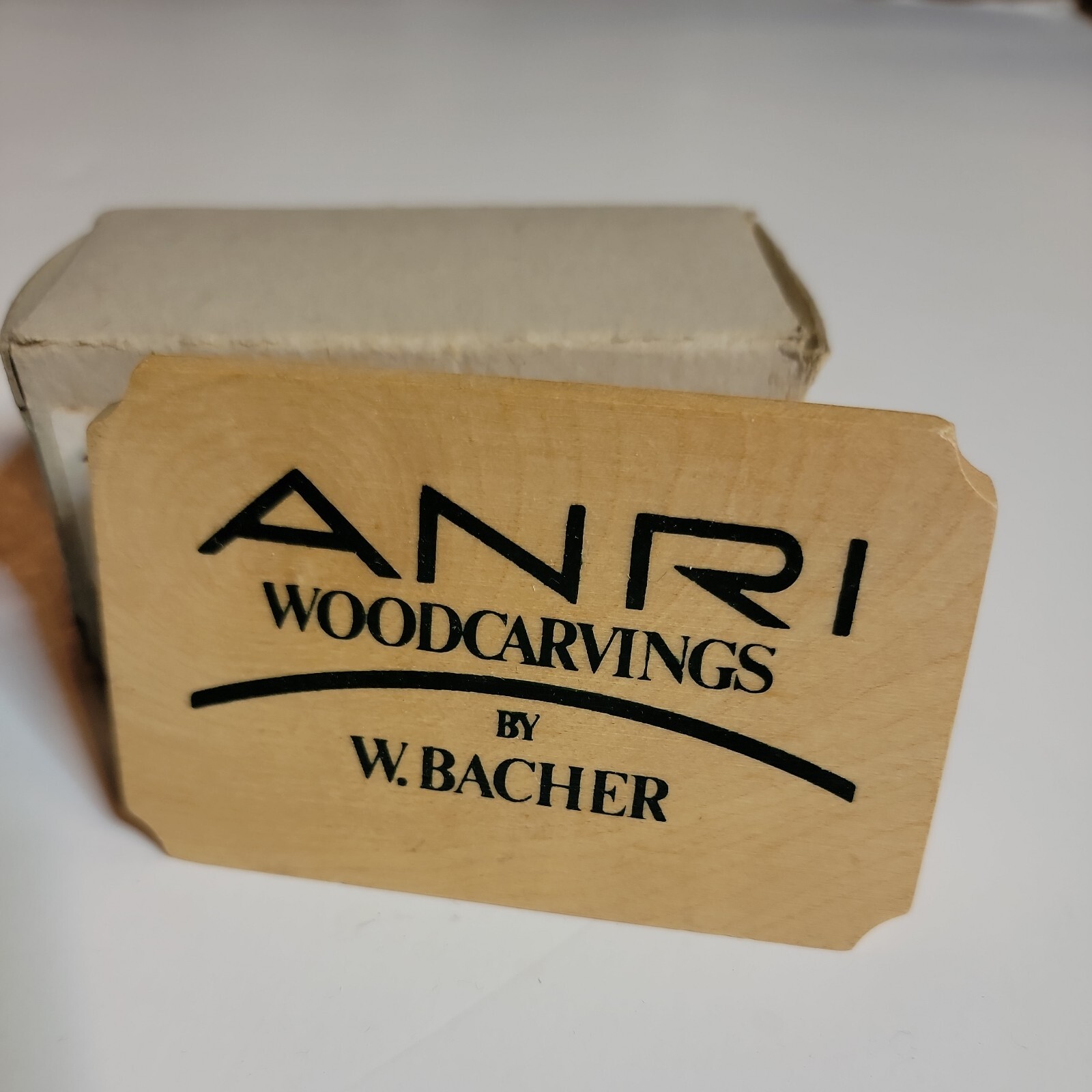 Vintage Anri W Bacher Small Display Sign wood wooden 