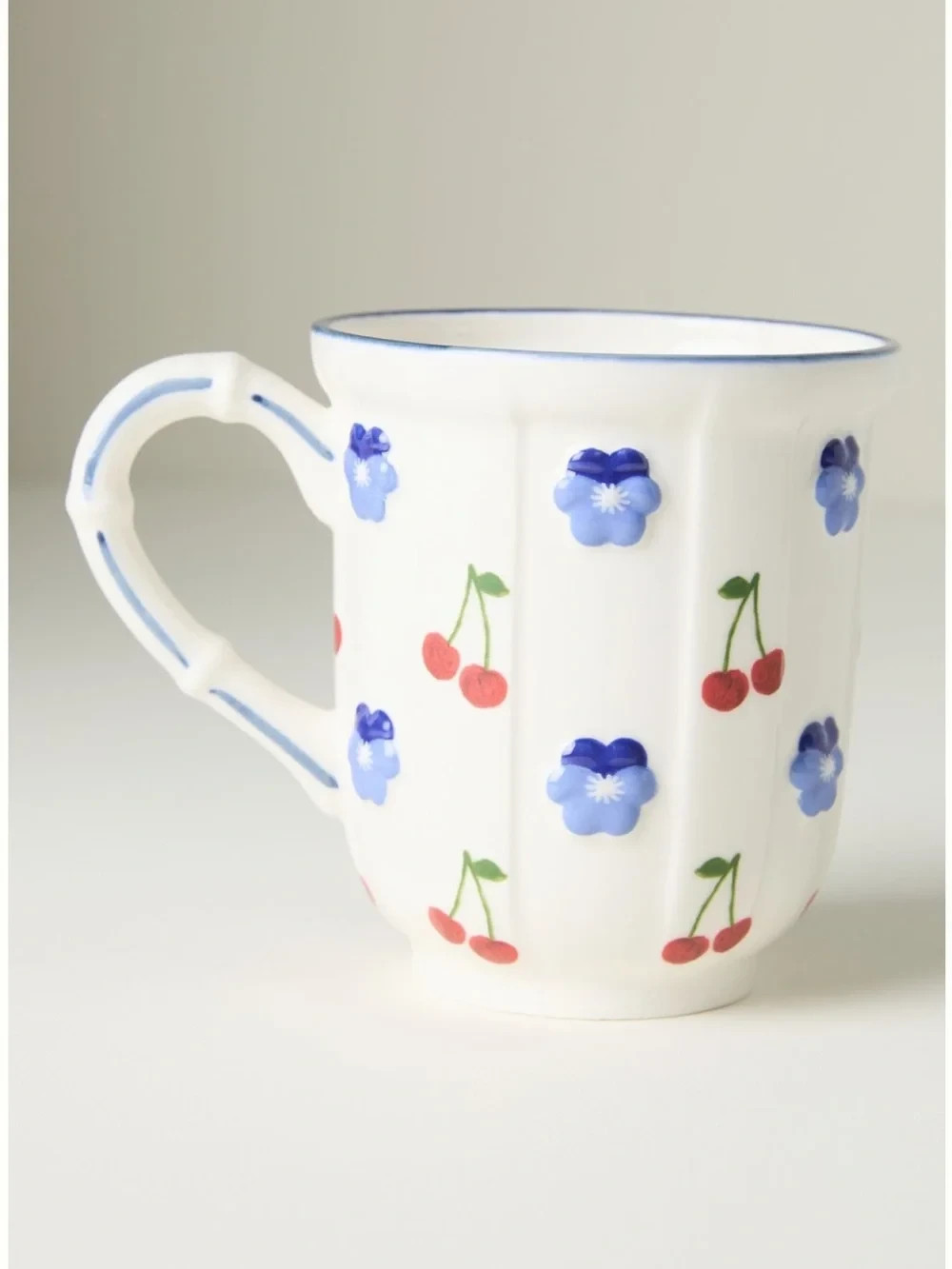 Anthropologie Tilly Stoneware Mug Coffee Tea Fruit Cherries Cherry  Flower NEW