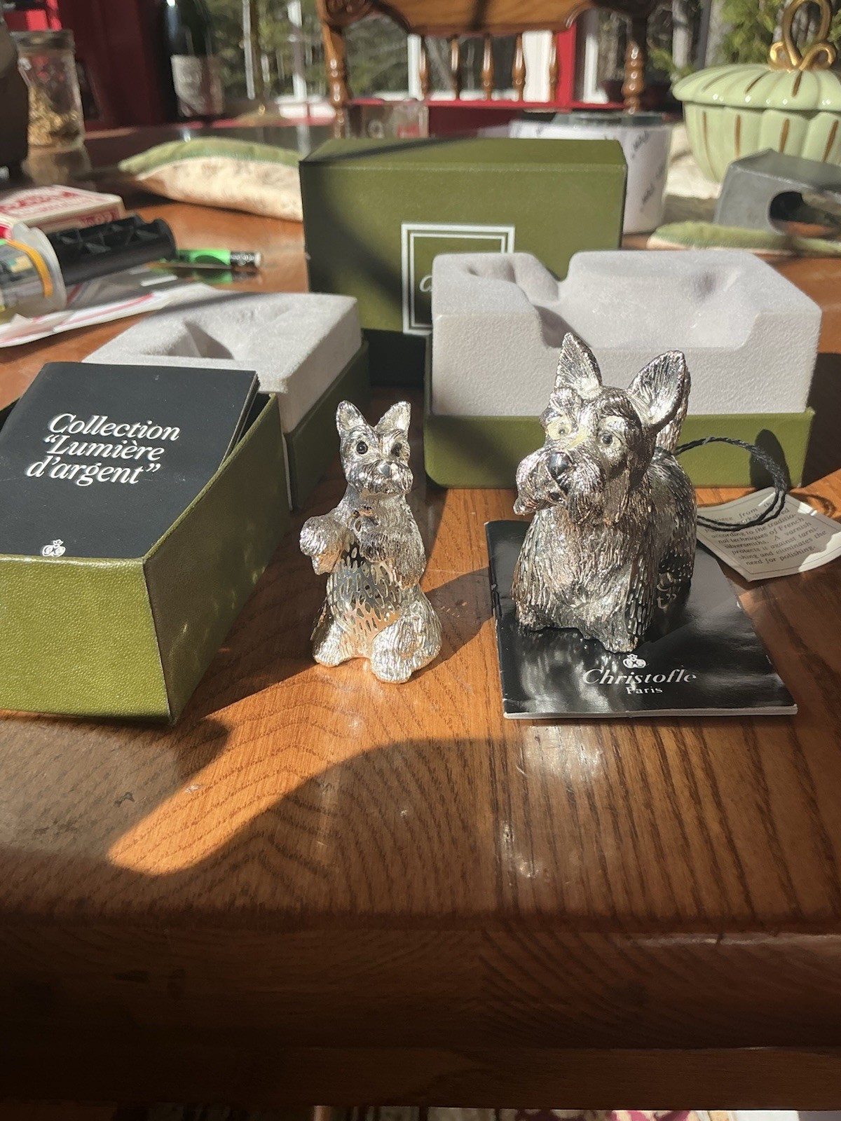 Christofle Vintage French SILVER Plated CHOT SCOTTISH TERRIER. LOT OF 2 IN BOX