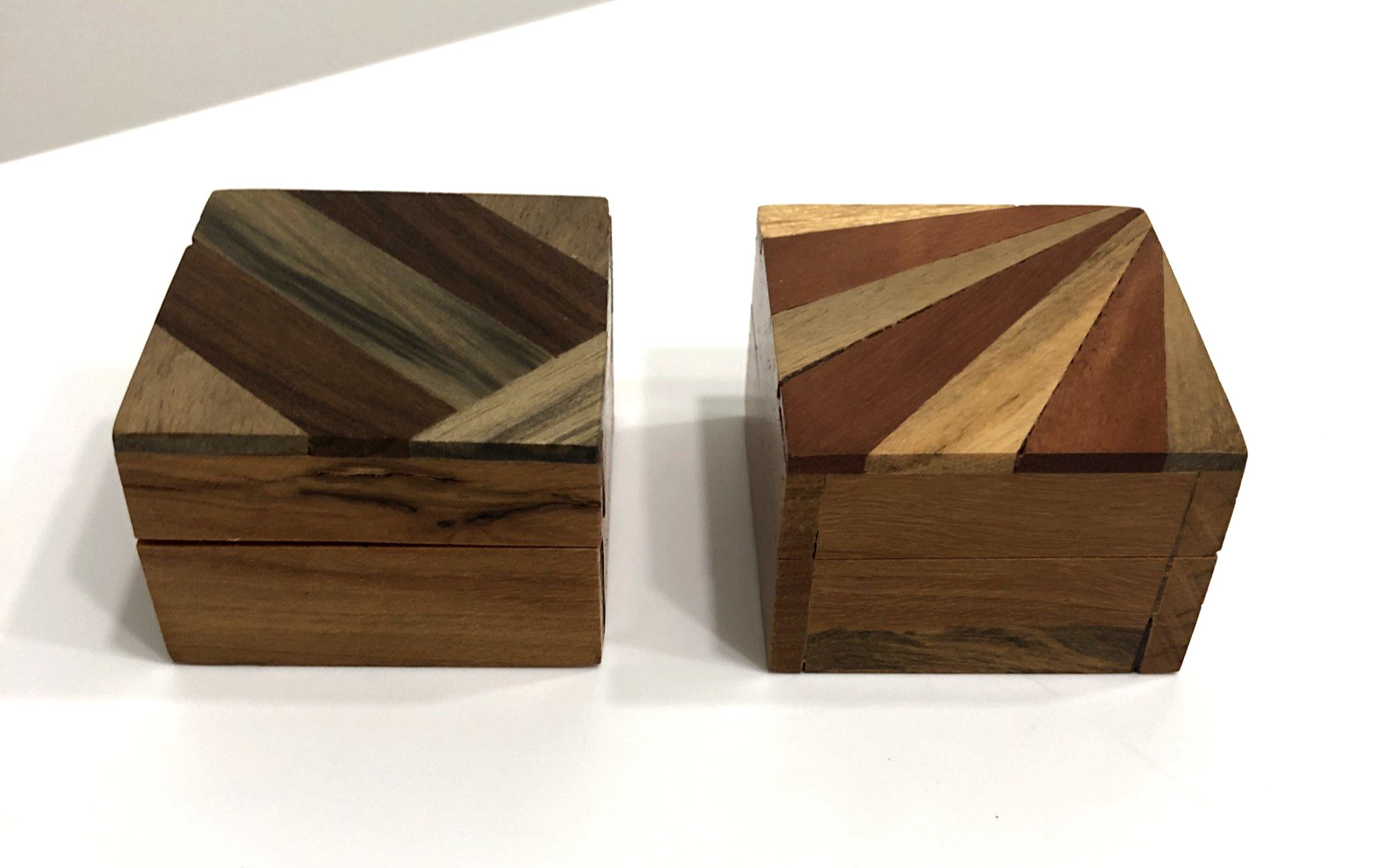 Miniature Vintage Varnished Wooden Keepsake Box -Set of 2