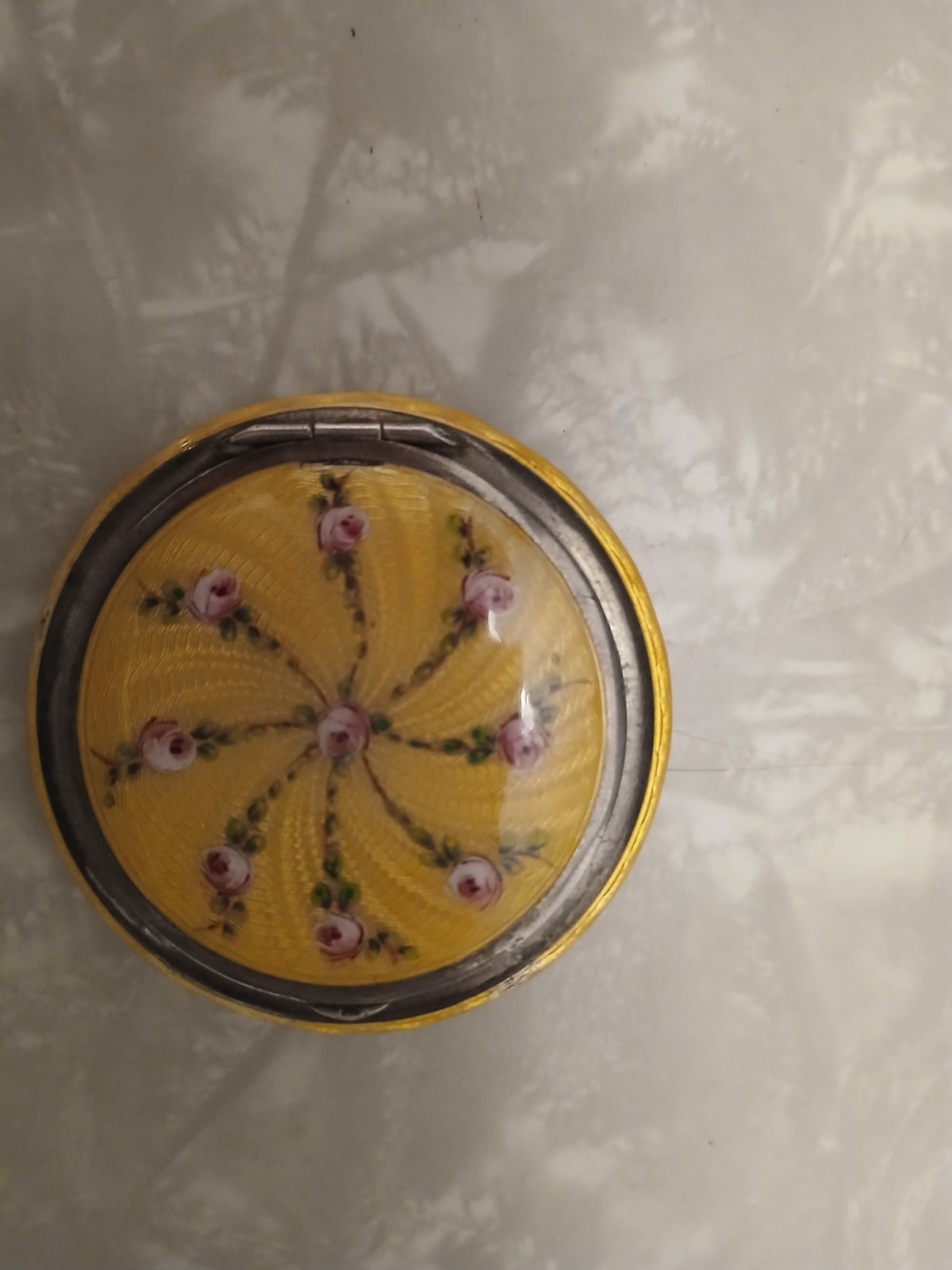 Vintage Art Deco Guilloche Enamel Compact Floral
