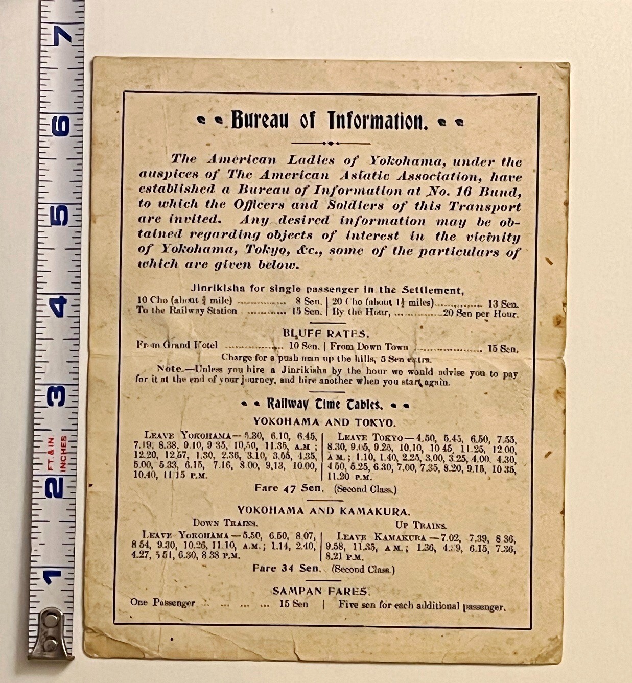 Circa 1900 Bluff Gaijin Foreign Settlement Yokohama Handbill RARE and Important