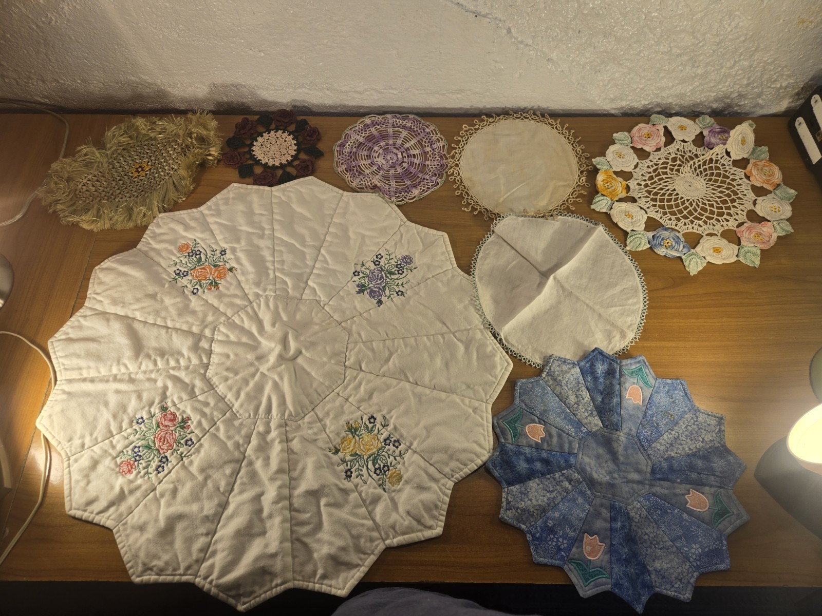 Vintage Handmade Doily Lot of 8 Crochet Tatted Embroidered Quilted Floral Roses