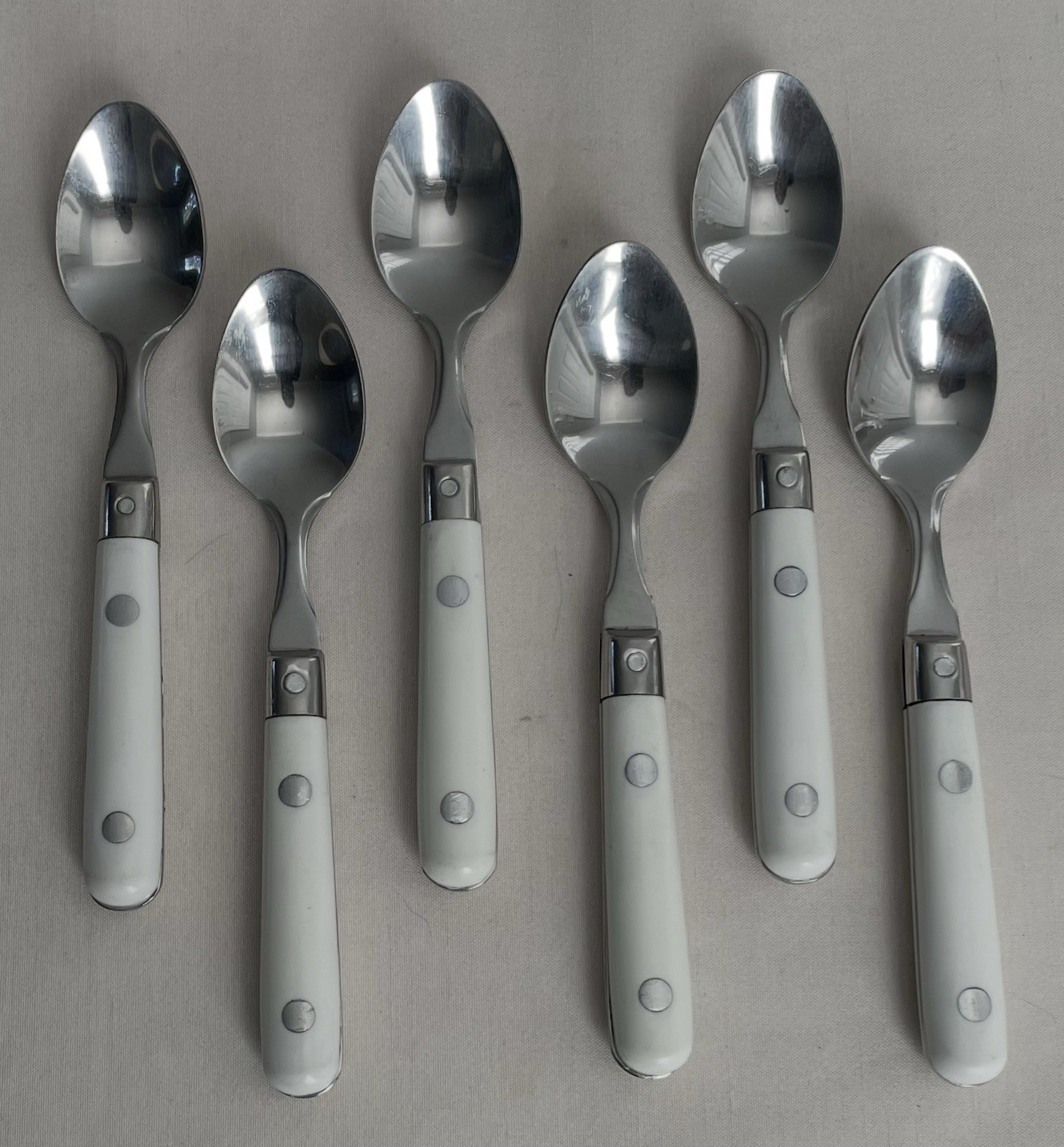 RARE Set 6 Vintage MCM Washington Forge MARDI GRAS-WHITE Demitasse Spoons 5 1/8 RARE Set 6 Vintage MCM Washington Forge MARDI GRAS-WHITE Demitasse Spoons 5 1/8