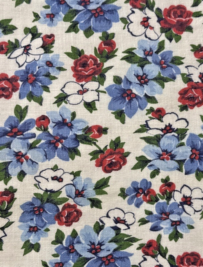 Vintage 1930s-1940s feedsack fabric 9x11” blue and red floral