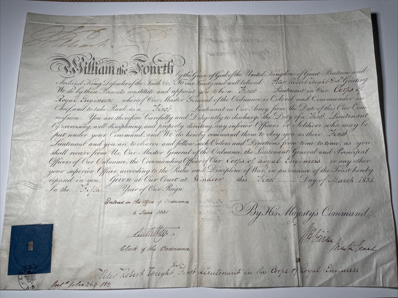 Large on vellum regarding the Royal engineer and a project the King wanted built Large on vellum regarding the Royal engineer and a project the King wanted built
