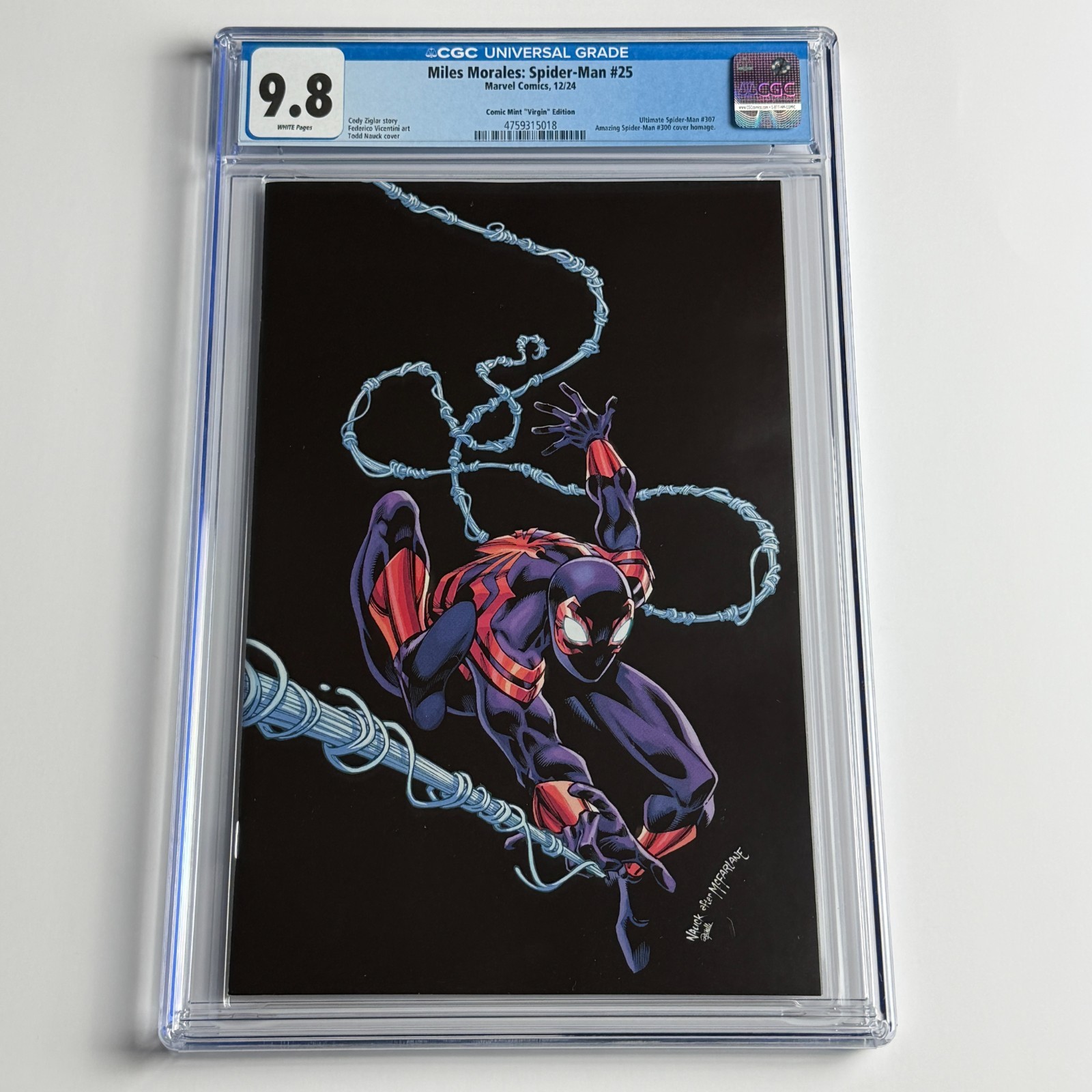 CGC 9.8 Miles Morales Spider-Man #25 NYCC Todd Nauck McFarlane #300 Homage
