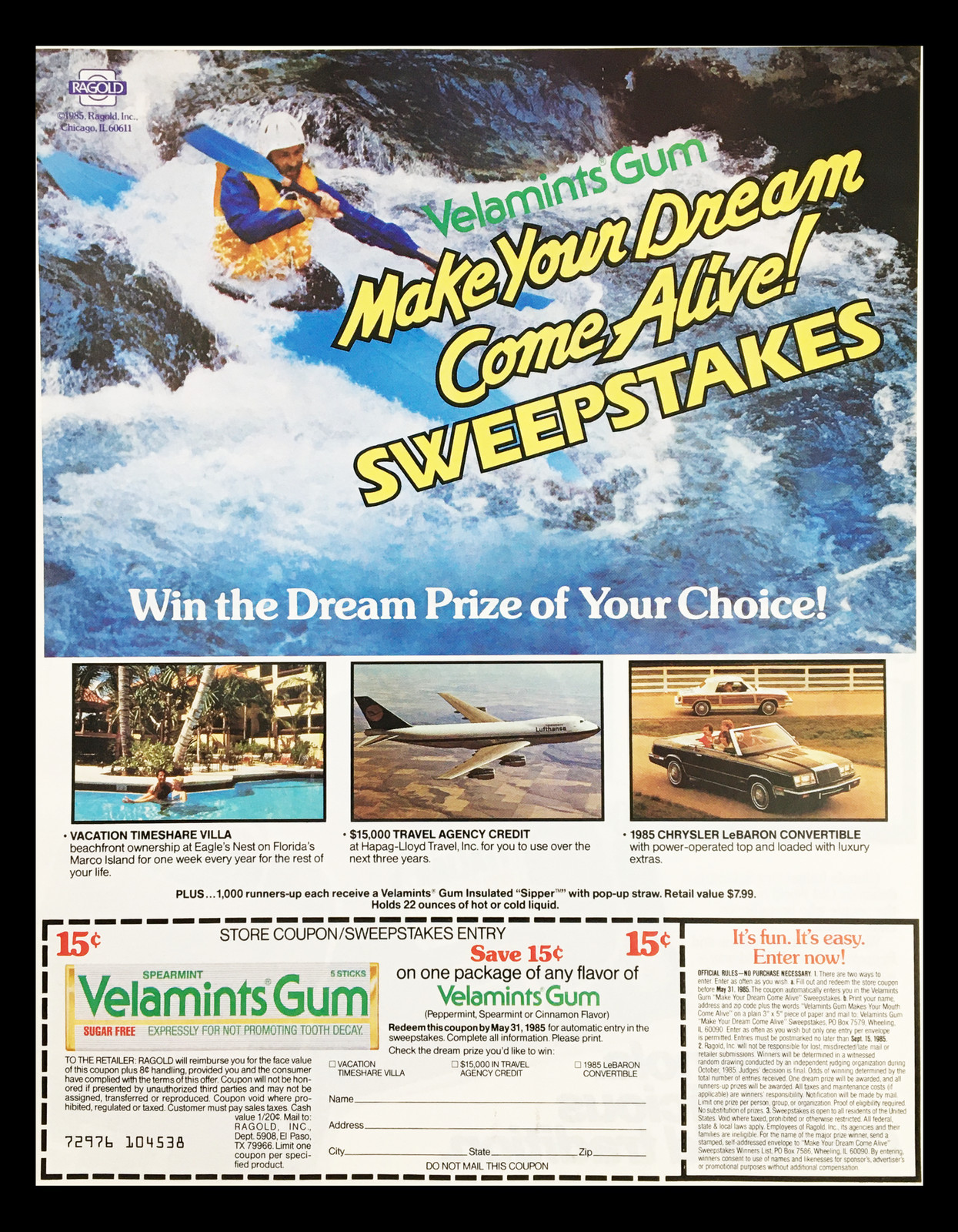 1985 Spearmint Velamints Gum Sweepstakes Circular Coupon Advertisement 1985 Spearmint Velamints Gum Sweepstakes Circular Coupon Advertisement