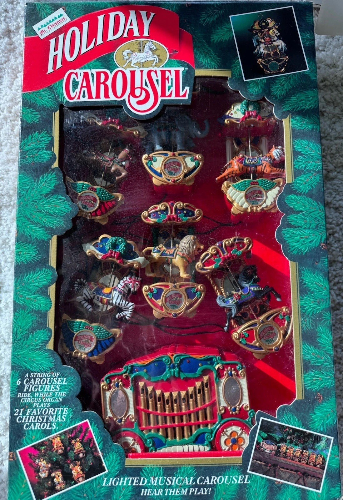 Vintage 1992 Mr Christmas Holiday Carousel 6 Animals Musical Lighted Works