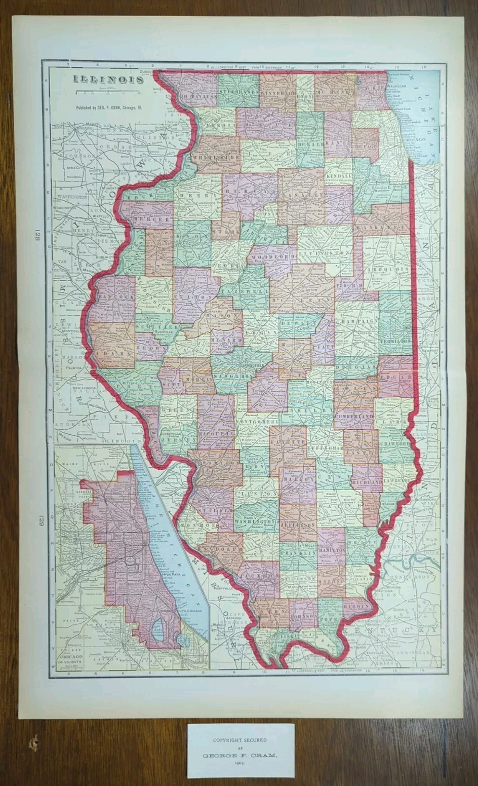 Vintage 1903 ILLINOIS Map 14\